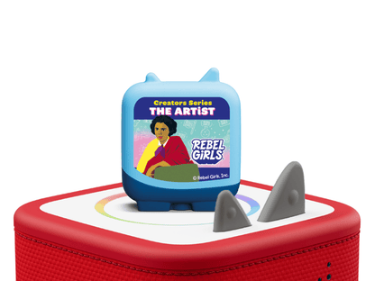 rebel girls clever tonies on a red Toniebox 2 ready to play audio stories and songs
